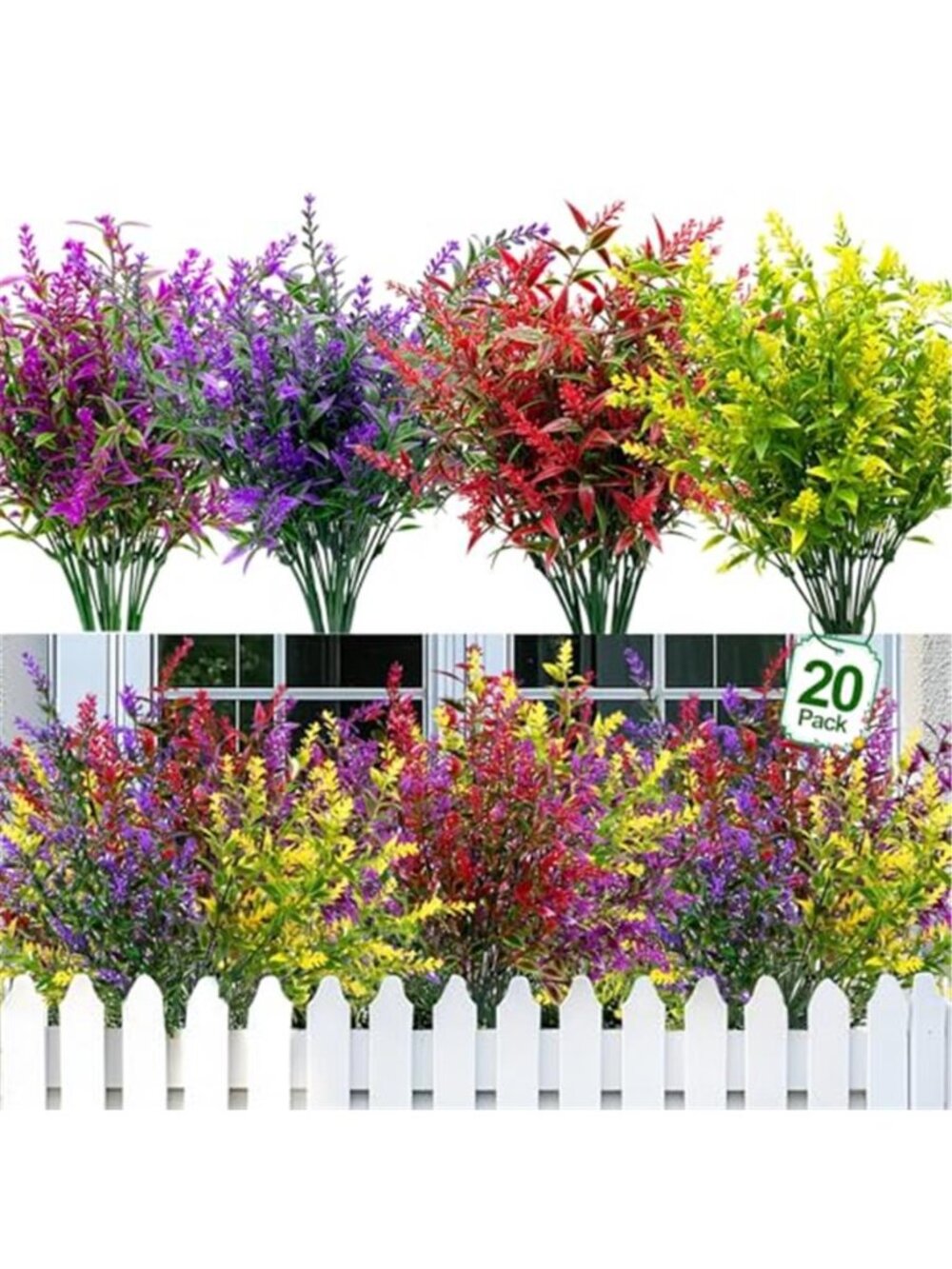 20 Bundles Fake Lavender Flowers UV Resistant Outdoor Indoor Window Box Decor